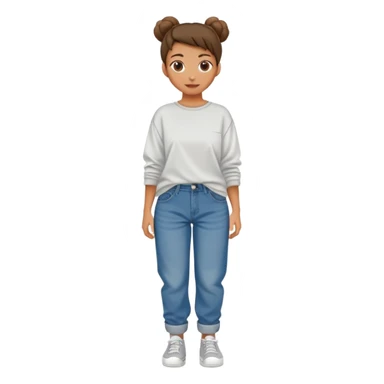 Girl with baggy jeans and baggy shirt with a bun sticker