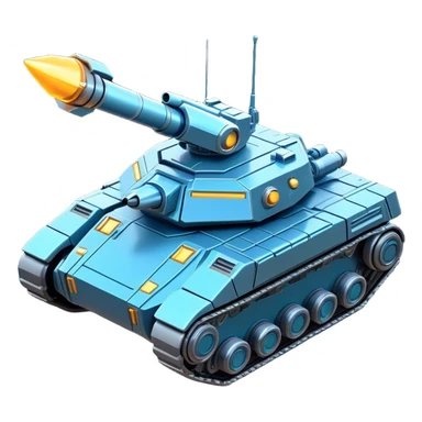 Clash of Clans aesthetic: Cinematic Playful Space Tank Emoji, rendered in a 3D vector-style similar to standard emojis with minimal shading and bold, simplified shapes. A robust, isometric armored vehicle with sleek futuristic plating and energy cannons, softly glowing with a high-tech cosmic combat charm. Simplified yet unmistakably iconic, highly detailed and consistent, glowing with a soft radiant shine and high gloss. Stylized with a touch of intergalactic warfare and a soft glowing outline, capturing the essence of a futuristic battle machine with a friendly, playful spirit! sticker