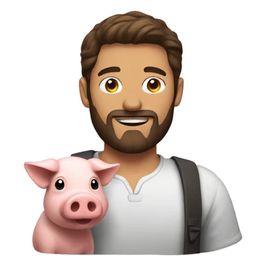 Brunette man with beard holds pig  sticker