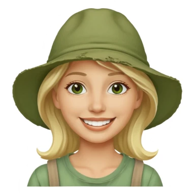 messy green clay mask and tourist hat blond woman  smiling and clay mask on face sticker