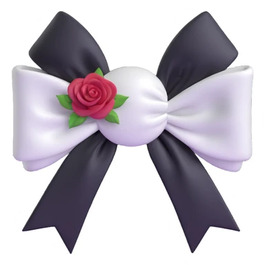 3D emoji gothic bow, white silk, silver crescent moon, black rose center sticker