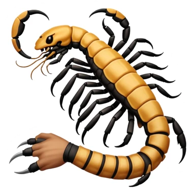 A 3D cartoon scorpion tattoo on a forearm, black ink, detailed stinger and claws, soft lighting, Memoji-style realism. sticker