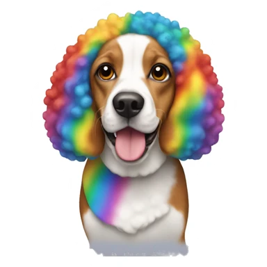 Beagle with a curly Afro rainbow clown wig sticker