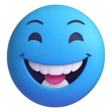 blue smiley face, big smile, laughing, Microsoft Fluent style sticker