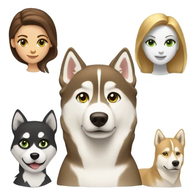 White Woman hair brown and bleus eyes and golden Husky With green eyes sticker