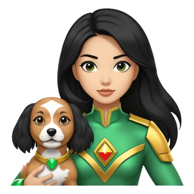 green power ranger wasian woman with long black hair and a cockapoo dog sticker