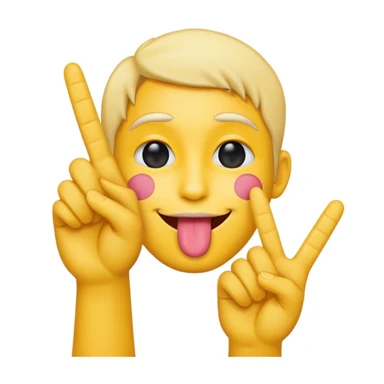 A yellow emoji face with its tongue sticking out
	•	A peace sign hand centered under the tongue
	•	The back of the hand showing (i.e. not the palm) sticker