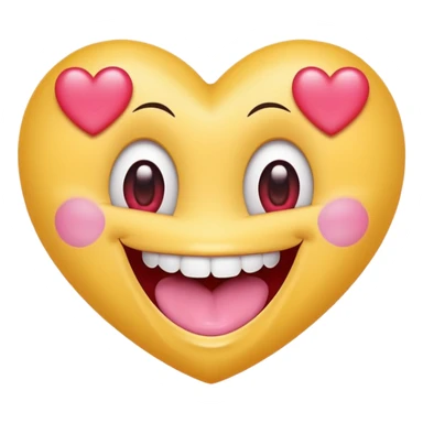 "Perfect smiling face with heart-eyes emoji 😍, classic yellow skin tone, bright open U-shaped smile showing white teeth and pink tongue tip, two large glossy red cartoon heart-shaped eyes with sparkling highlights  sticker