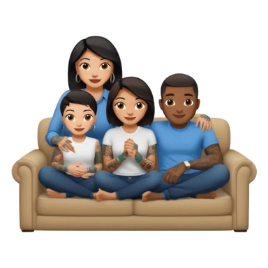 couch, naked people sitting: latina tattoed female, 2 black males sticker