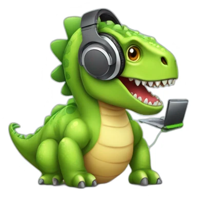 techsupport dinosaur in headphones with micro sticker