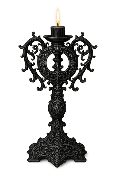 gothic candle holder, black with silver filigree, ornate and dramatic sticker