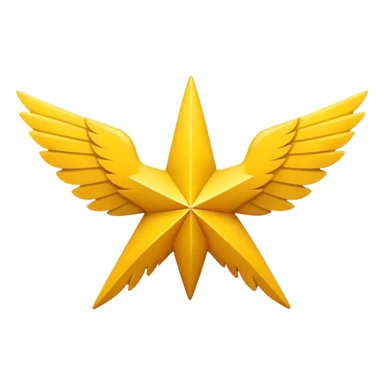 Create an emoji that meets all of the following criteria

1. An eight-pointed star
2. The wings should be wide
3. The color should be the yellow of a regular star
4. The star itself, in the middle, should have a simple mountain silhouette sticker