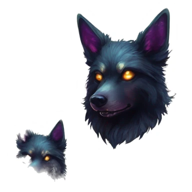 Black iridescent fluffy dog fox head zombie skull skeleton gold mechanical steampunk raven wings nebula galaxy stars colorful flowers fairy lights vintage sticker