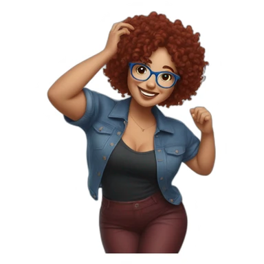 a-curvy-girl-with-dark-red-curly-hair-and-blue-glasses dancing with friends sticker