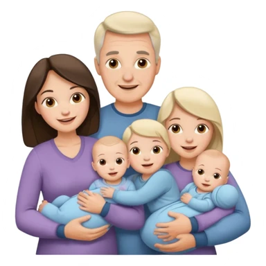 Family emoji with a mom and a dad, an older sister and two young twins sticker