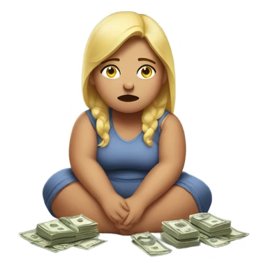 overweight girl crying with four dollars sticker