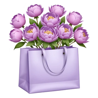 Realistic white shopping bag with lilac peonies in it sticker