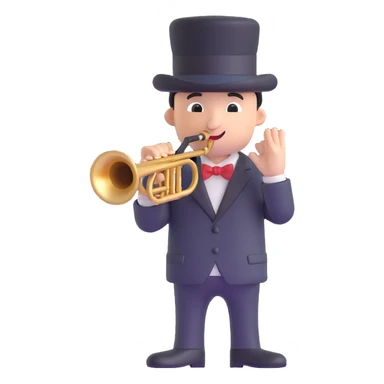 character with a black hat and a trumpet sticker