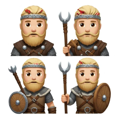 bana kick yayınları için sakallı sarışın viking abonelik rozeti oluştur 1. seviye olanın ekipmanları tahta olsun 2. seviye olanınkiler gümüş olsun 3. seviyeler savaşçı gibi görünsün 4. seviyeler berzerker gibi görünsün  sticker