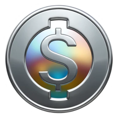 A double dollar sign emoji made of polished silver chrome, smooth metallic surface, glossy reflections, luxury swag vibe, minimal iOS emoji style, centered on white background sticker