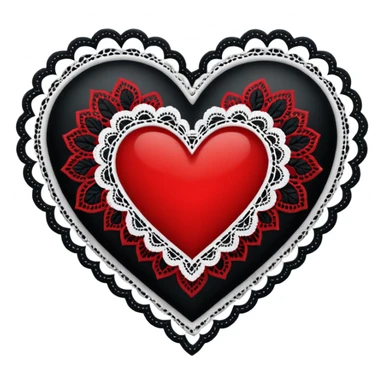 red and black heart with white lace, more black than red sticker