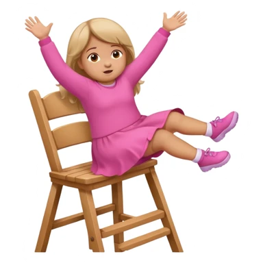 Little Girl fat but not too fat standing but falling off of a chair half in the air chair with pink clothes on standing on chair but fell off sticker