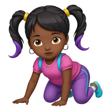girl black twin tail baby wearing colorful clothes crawling on the floor sticker