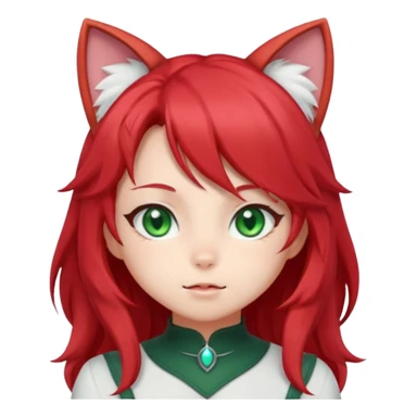 cute anime cat-girl with cat ears, red blowing hair sticker