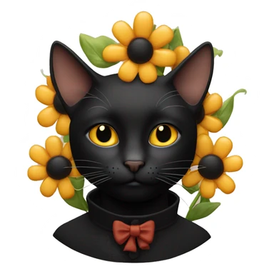 Chat noir et roux avec un nœud et des fleurs sticker