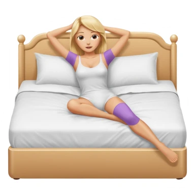 Naked woman, thin blonde, C Cup, lying in bed, legs raised up, ass showing, legs spread sticker