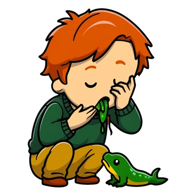 Ron Weasley with ginger hair vomiting green slugs sticker