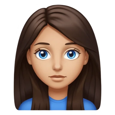 long dark brown hair with highlights in the front, big blue eyes clear taned skin sticker