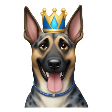 A smiling malinois dark blue merle color, without red and white color with a crown on his head sticker