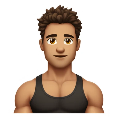Buff muscular handsome teen guy, brown messy hairy, medium length hair, brown eyes, serious expresssion, black tank top sticker