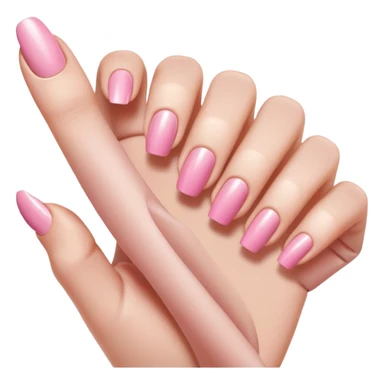  pink close-up of a hand with beautifully manicured nails, glossy pink nail polish, elegant nail shape, soft lighting and shadows, realistic style, sticker