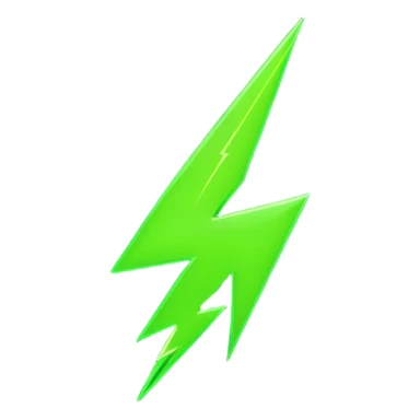 A single neon green lightning bolt emoji, glossy and smooth, cartoonish, vibrant neon green color, high detail, simple and cute design, isolated on white background, centered composition

 sticker
