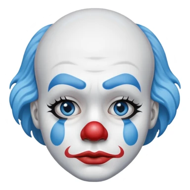 sad clown emoji with blue teardrop makeup, frown, white face paint sticker