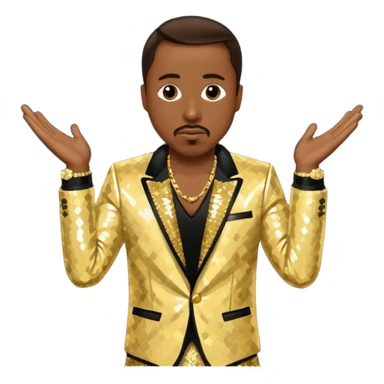 MC Hammer with dark brown hair, gold sequin outfit sticker