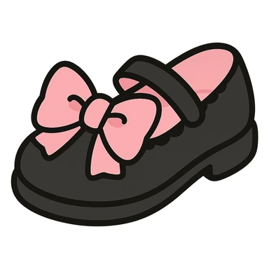 Refine the kawaii BLACKPINK-inspired gothic shoes by adding a large cute bow as the main motif, keeping the scalloped edge detail. Emphasize the black and pink color contrast, playful and stylish, no hearts, transparent background. sticker