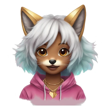 Pink magenta burgundy maroon cyan beige gray fox wearing a pink hoodie with gold jewellery gold piercings gold ear piercing gold nose piercing vintage watercolour tie dye black raven wings sticker
