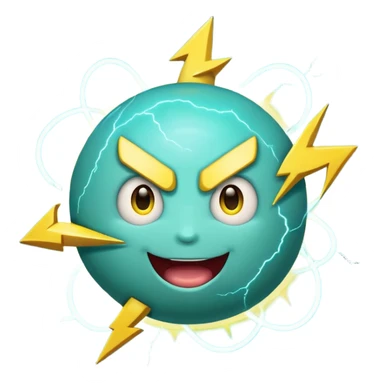 Uranus planet emoji in Apple-style, blue-green color with visible rings, a big playful and excited face, and a large yellow lightning bolt in front of the planet. The emoji is bursting with electric, chaotic, and unexpected energy, with highly expressive and fun features sticker