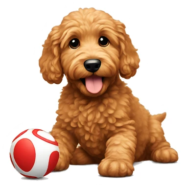 Mini golden doodle red playing with toy sticker