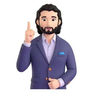 Professional portrait of a business strategist with black wavy hair, stubble, chiseled face, wearing blazer and button-up shirt, confident engaging expression, speaking pose, suitable for keynote speaker profile sticker