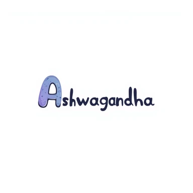 The word "Ashwagandha" hand-drawn in a cool blue and purple color palette. Simple doodle style with minimal decoration. sticker