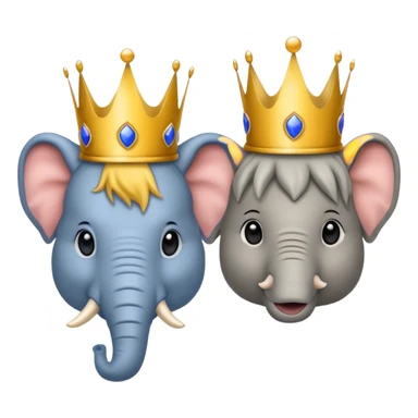 (Democratic Party) elephant facing (Republican Party) donkey neither wearing a crown.  Put face of Donald Trump wearing a crown in between them sticker
