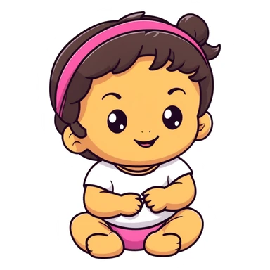 close-up of smiling toddler face only with big eyes, medium skin tone, dark wavy hair, and a hair band, no body sticker