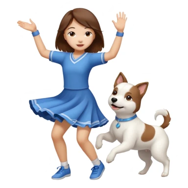 an asian girl dance with an white dog sticker