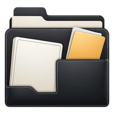 small cute black folder icon, slightly open at the top, multiple pockets or sections visible, white label area on the front with the word 'Titles', no handwriting sticker