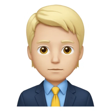 consulting man with hand with white skin and blonde hair with blue shirt and yellow tie and black blazer sticker