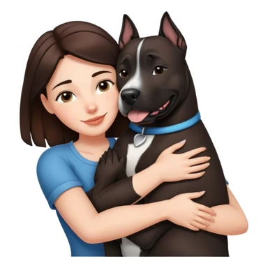 Brunette hugging happy big black amstaff dog sticker